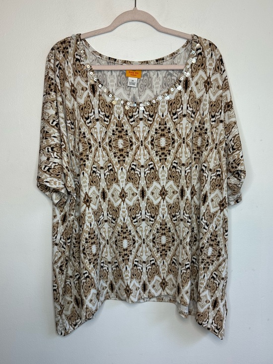 Ruby Rd. Tops - Ruby Rd Womens Brown Tan Geometric Design Short Sleeve Knit Top Size 2X